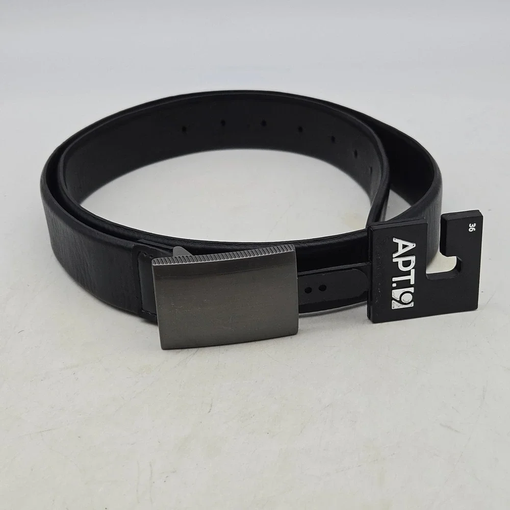 Apt. 9 Belt Black Syn Leather Mens 34-36 Gunmetal Nickel Buckle New